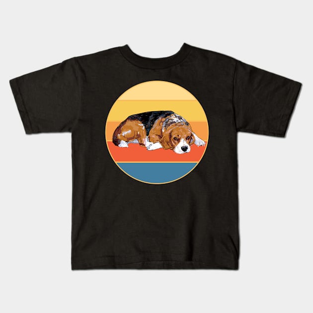 Cute Beagle Dog Breed Vintage Retro Sunset Animal Pet Kids T-Shirt by Inspirational And Motivational T-Shirts